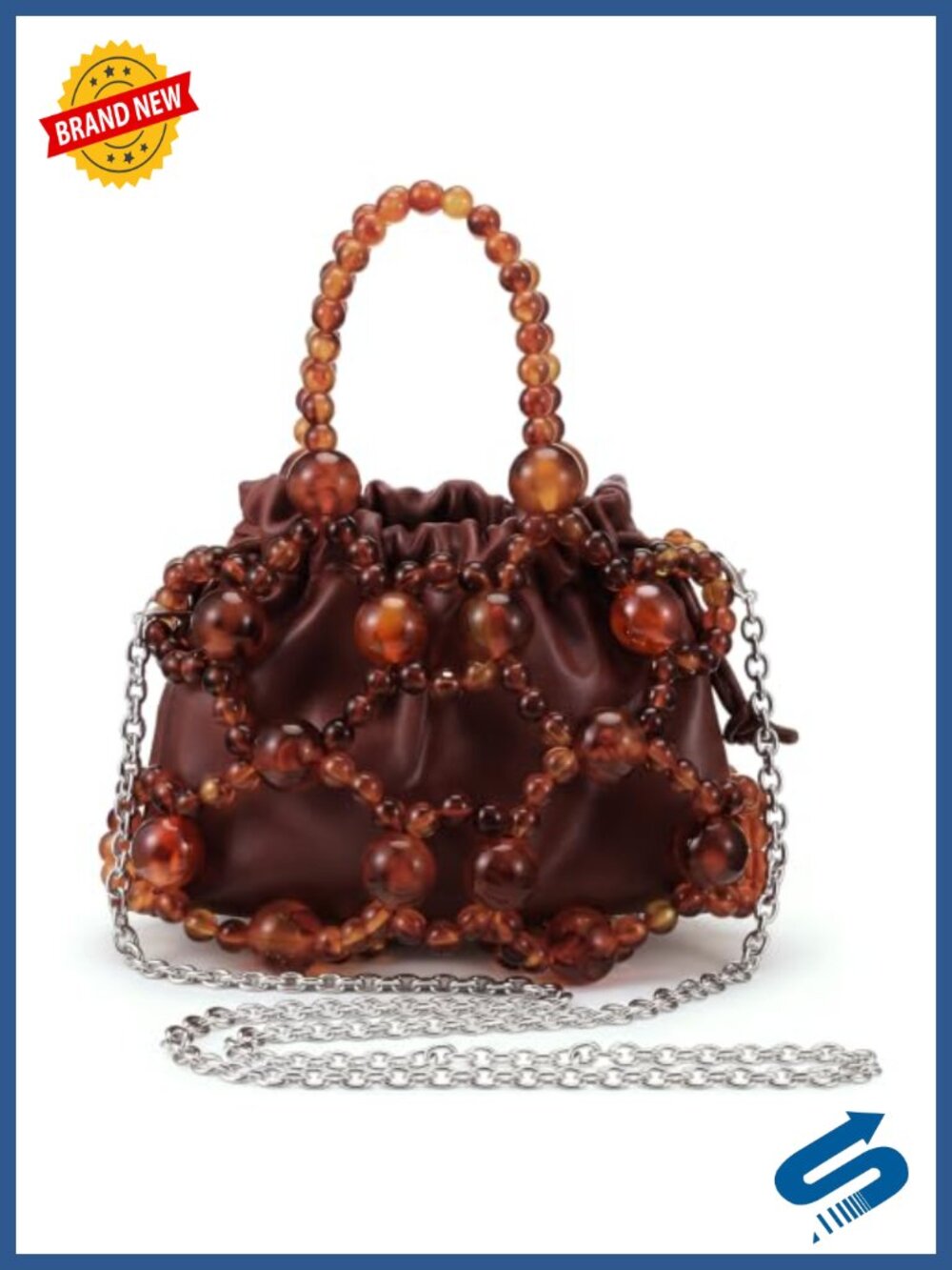Tortoiseshell Beaded Bag Clutch Evening Crossbody Faux Leather